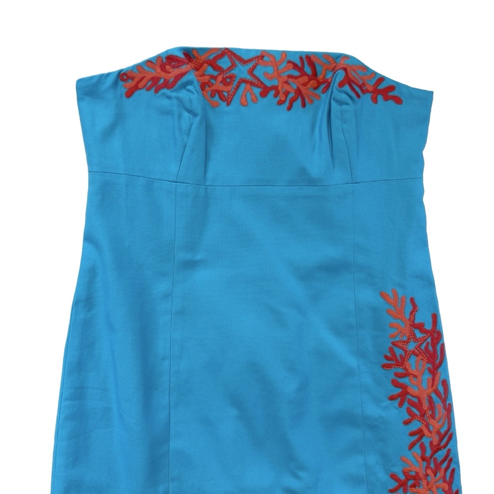 Lilly Pulitzer Size 10 Bowen Tourquise Lorac Panel Embroidery Strapless Dress - Picture 9 of 14